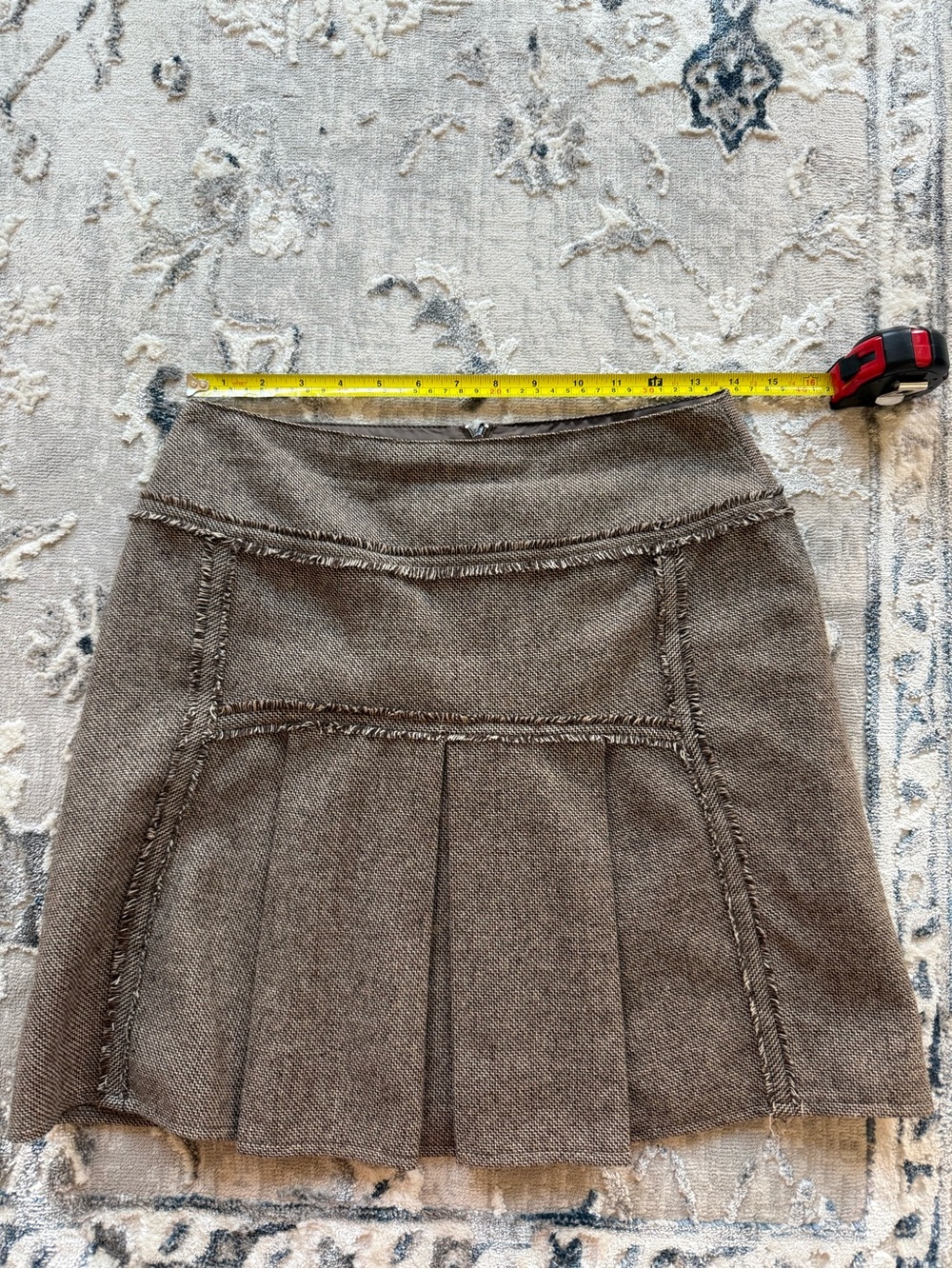 Womens Pleated Wool Tweed Skirt - Brown - Picture 4 of 5